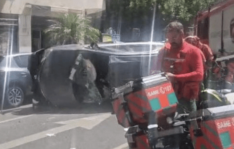 Choque y vuelco en Caballito dejó tres heridos&nbsp;leves